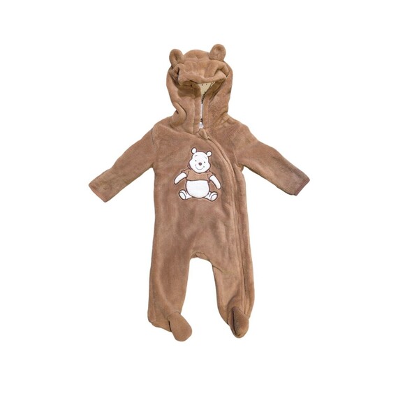 Hooded Full Body Snowsuit Disney Winnie the Pooh 3-6 Months Faux Fur Zips/Snaps - Picture 1 of 1
